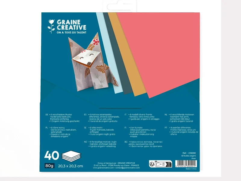 Pochette 40 Feuilles Origami - Designs Hiver - Graine Créative