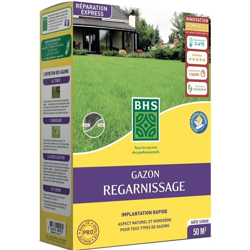 Gazon regarnissage et engrais - 1kg, 50m² BHS