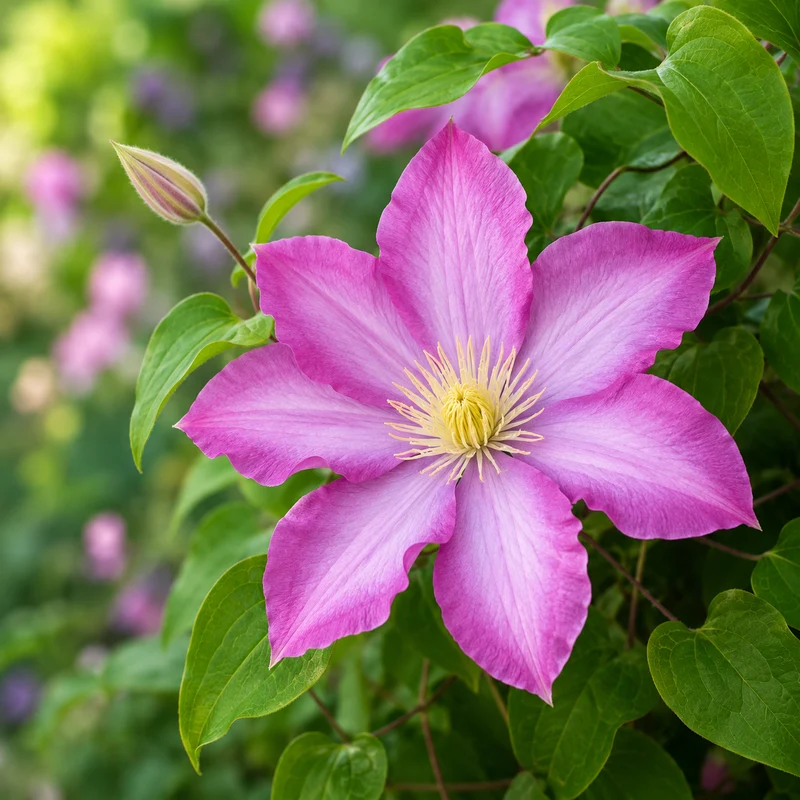 Clématites ‘Jackmanii’ et Pink Champagne ( Clematis ‘Jackmanii’ et Clematis ‘Kakio’)