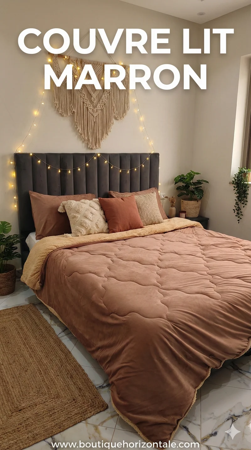 couvre lit marron 2 places