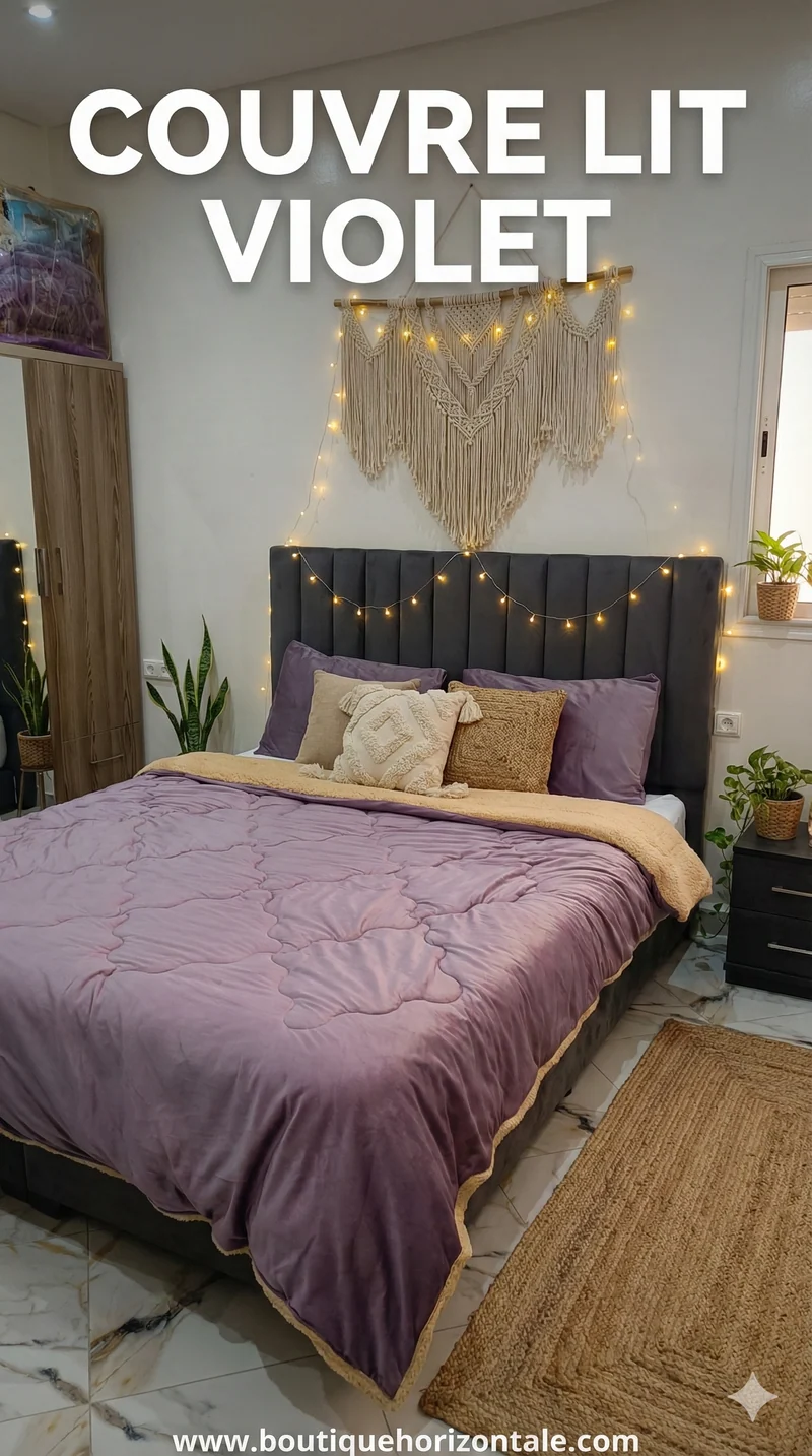 couvre lit violet 2places