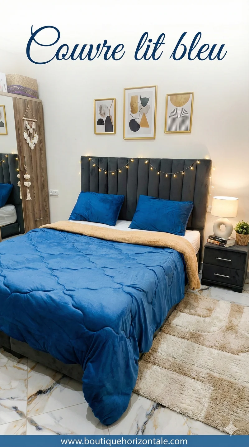 couvre lit bleu 2 places