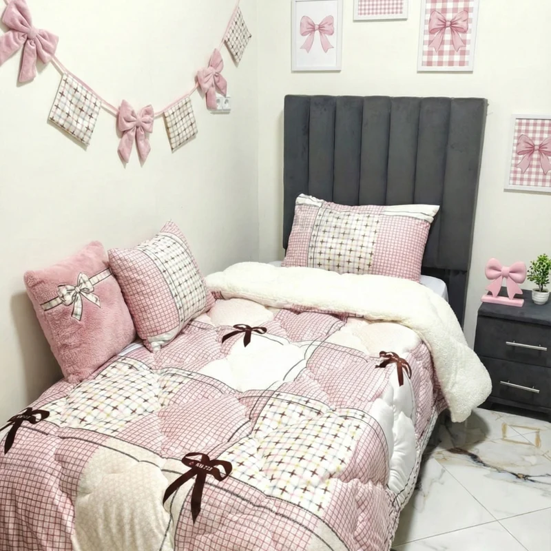 couvre lit Rose Nœuds & Carreaux