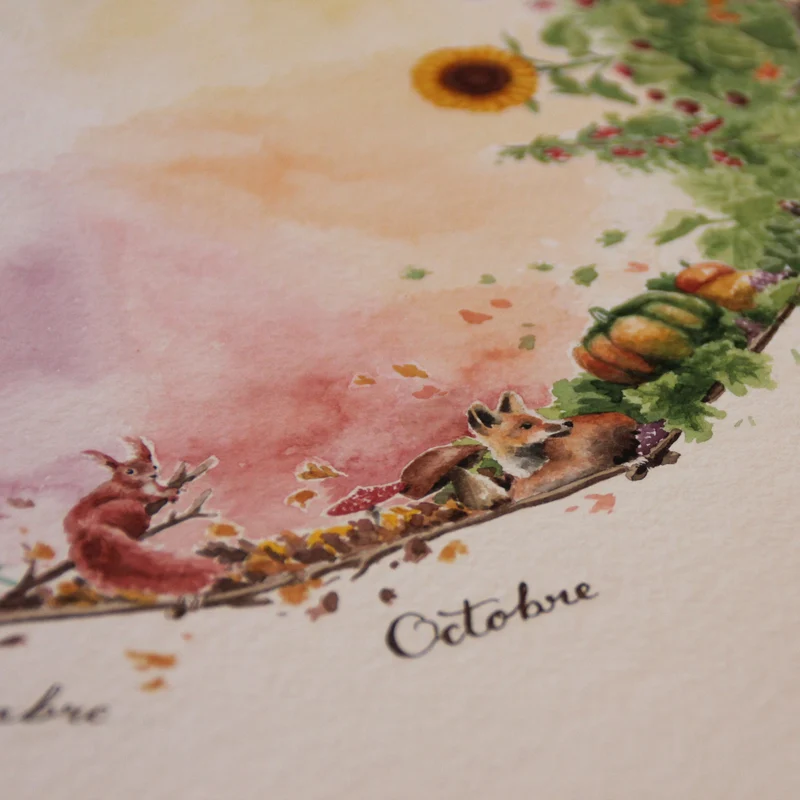 Affiche "Roue des Saisons" • Illustration aquarelle 30x40 cm