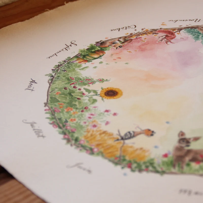 Affiche "Roue des Saisons" • Illustration aquarelle 30x40 cm