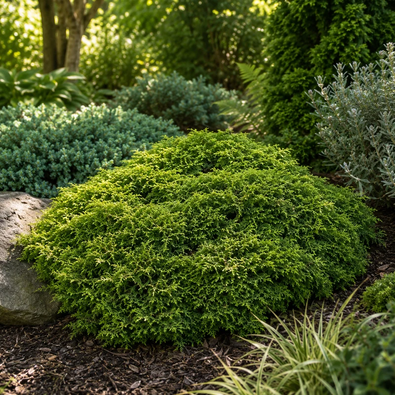 Cyprès FALSE-sauge ‘Tsukumo’ ( Chamaecyparis pisifera ‘Tsukumo’)