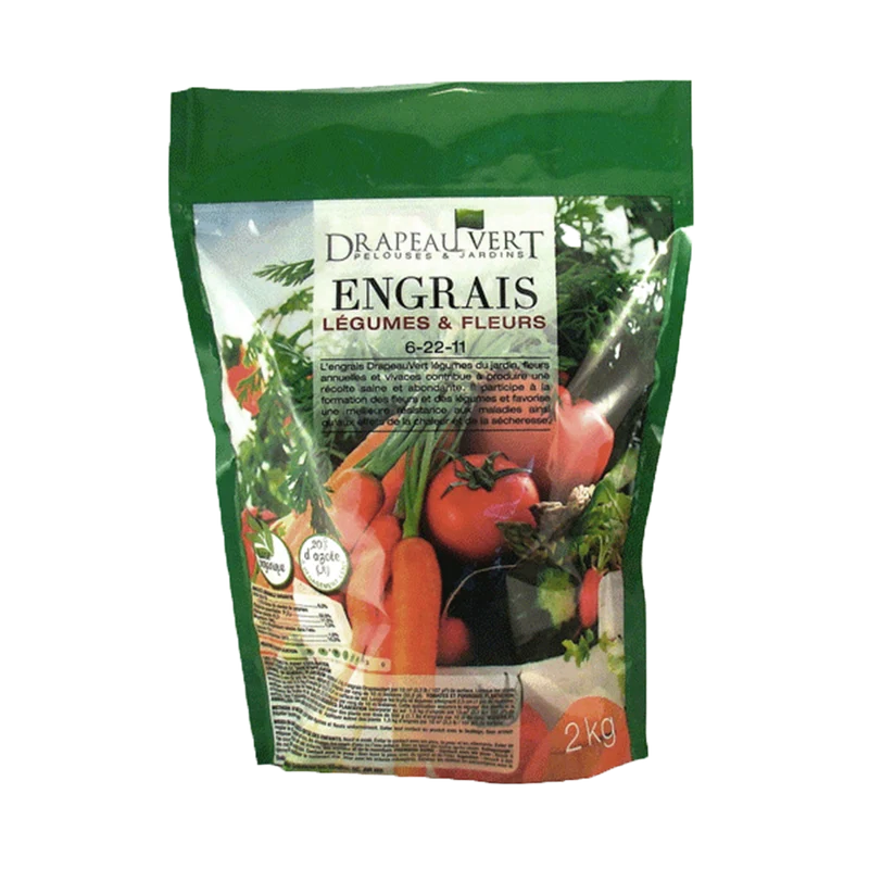 Engrais Drapeau Vert 6-22-11 pour légumes et fleurs