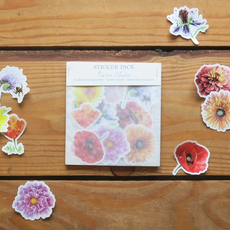 Sticker Pack "Prairie Fleurie" • 8 Autocollants en vinyle transparent