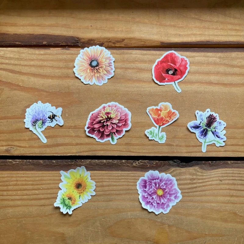 Sticker Pack "Prairie Fleurie" • 8 Autocollants en vinyle transparent