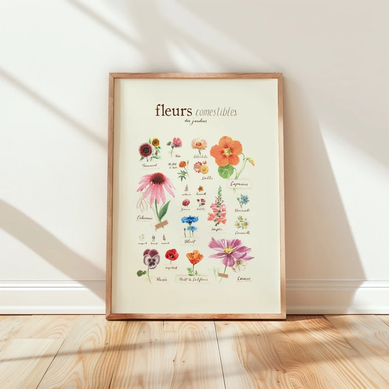 Affiche "Fleurs Comestibles" • Illustration aquarelle 30x40 cm
