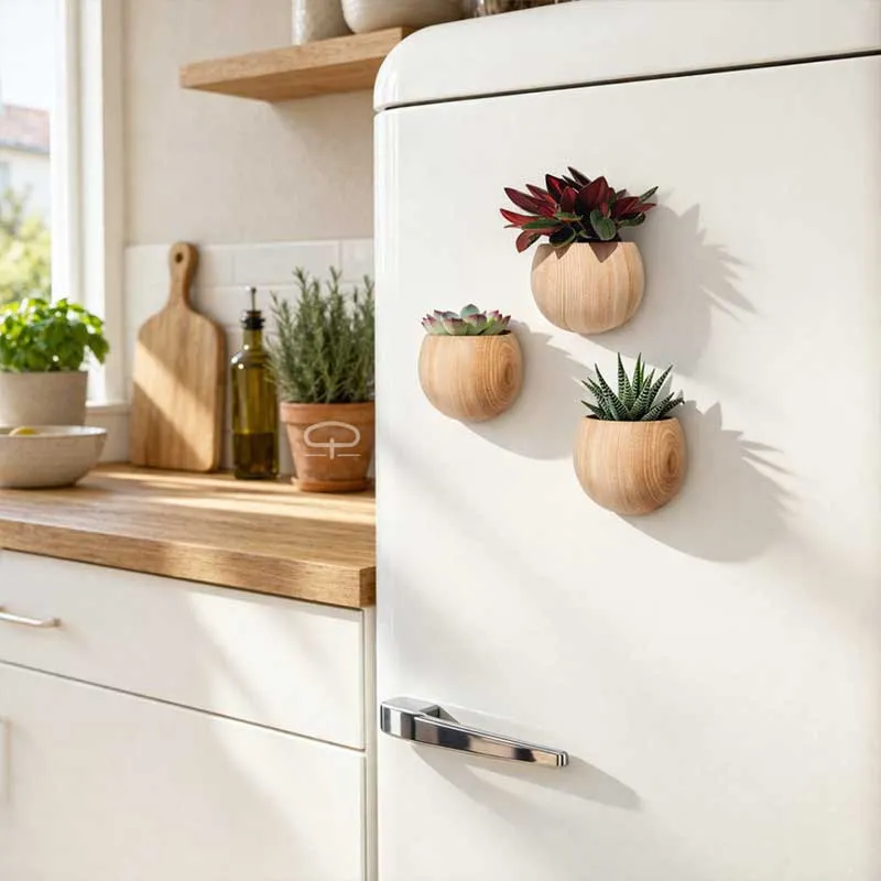 Succulent plantje in Magneet potje woodlook
