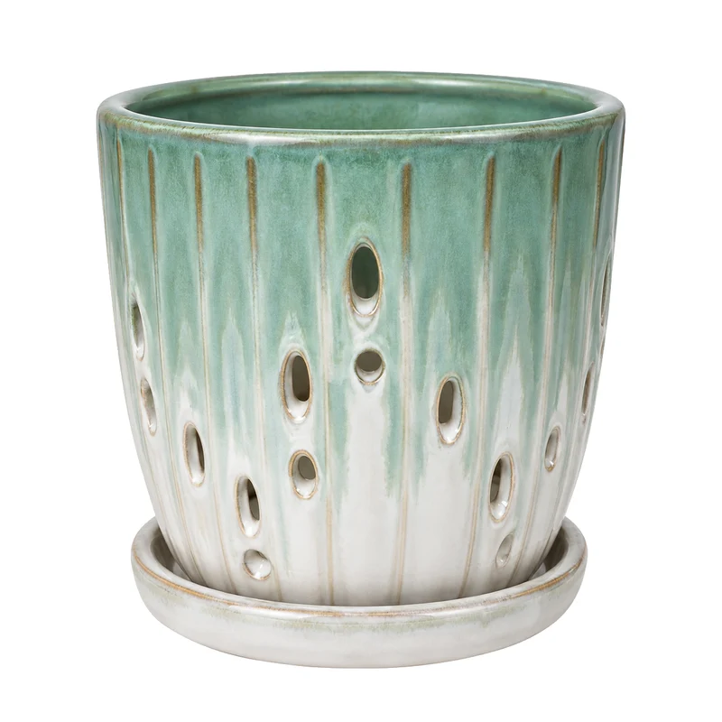 Pot ajouré en céramique émaillée – 14 × 16 cm
