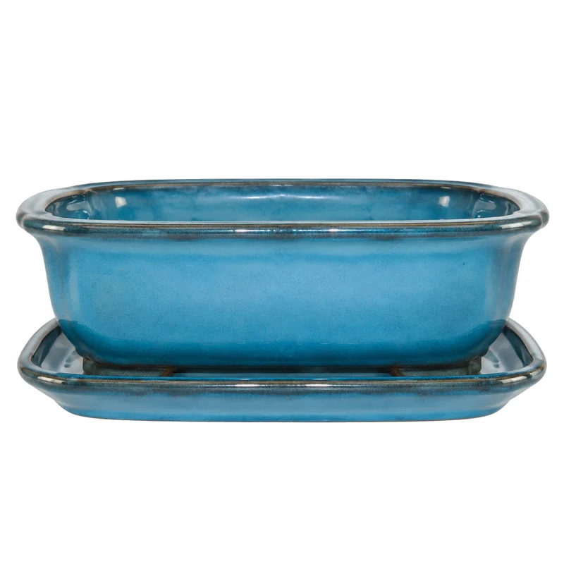Pot à bonsaï en céramique avec soucoupe – 8 po