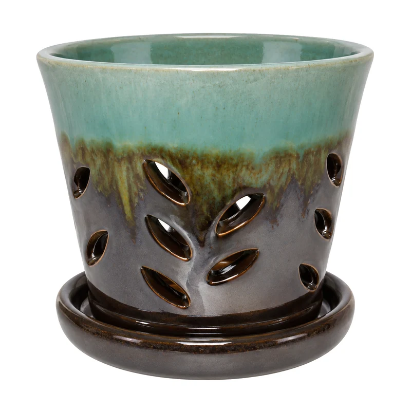Pot à orchidée ajouré avec soucoupe – 7 po