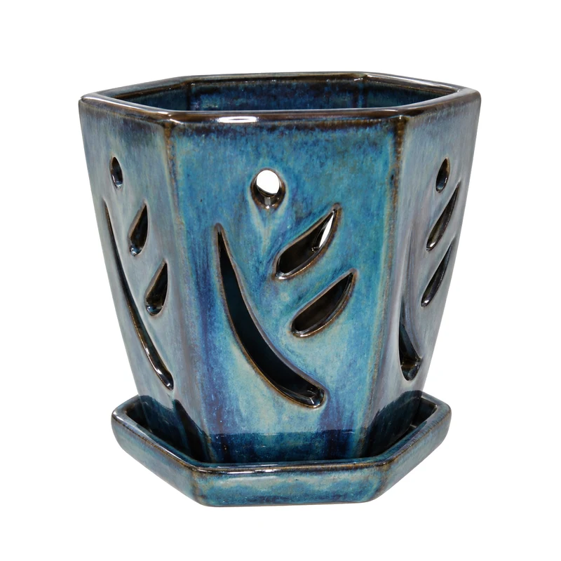Pot à orchidée ajouré avec soucoupe – 5 po