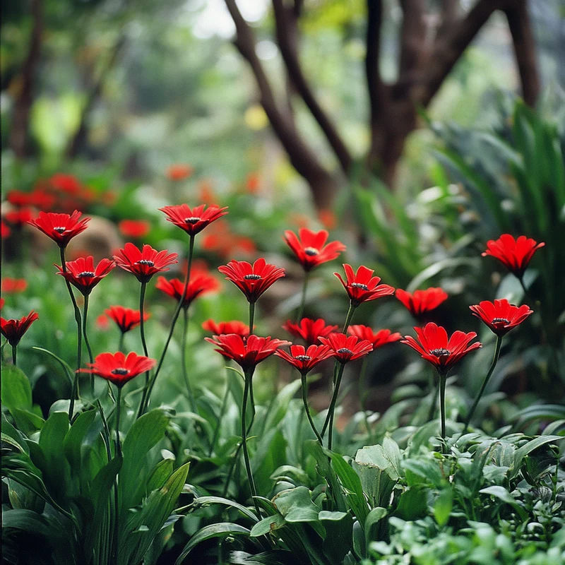 Striking Red Flowers with Deep Green Foliage
