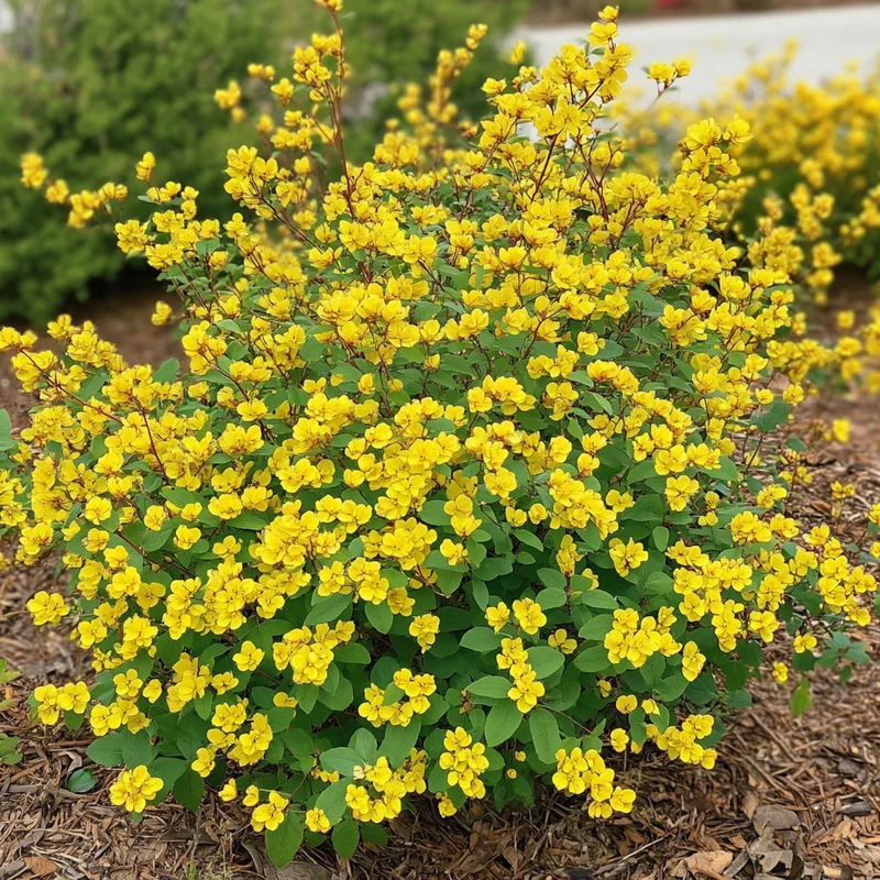 Compact Shrub with Dense, Golden Flowers from Base to Tip