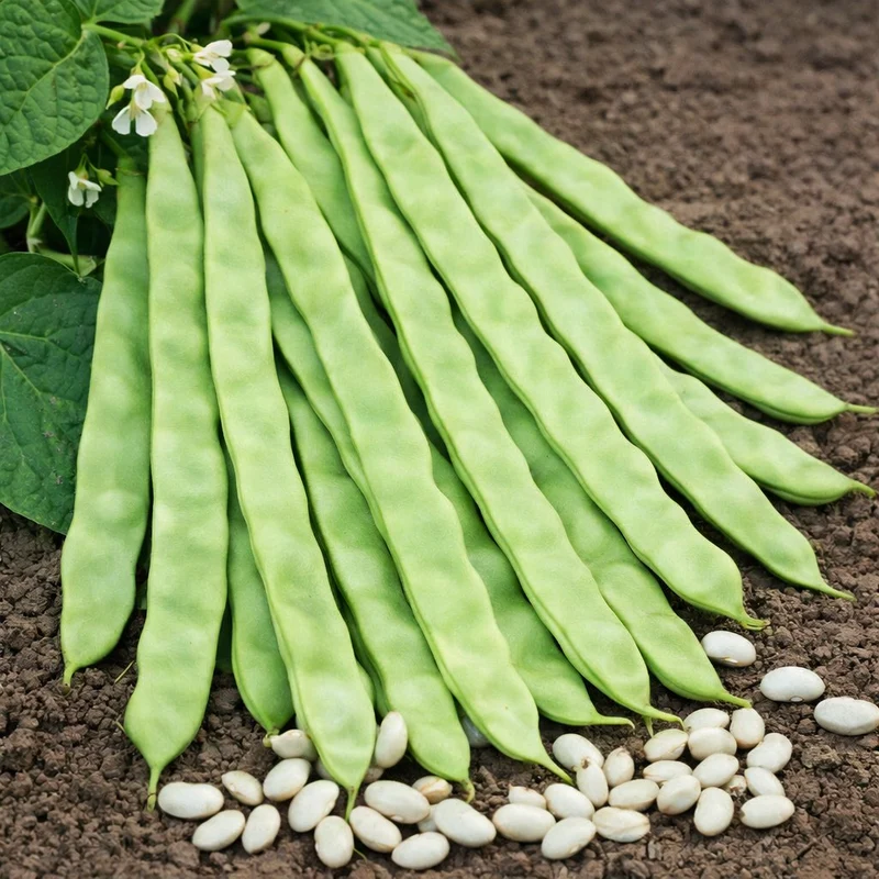Haricot grimpant 'Marconi a Grano Bianco' (Phaseolus vulgaris)
