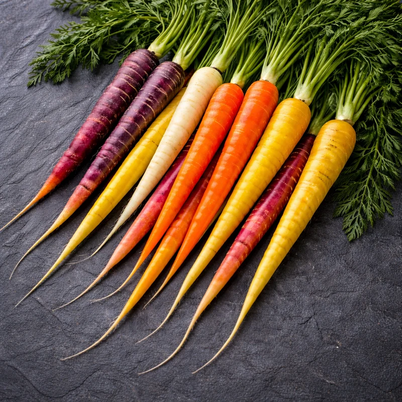 Mélange de carottes de couleurs sur ruban ( Daucus carota )