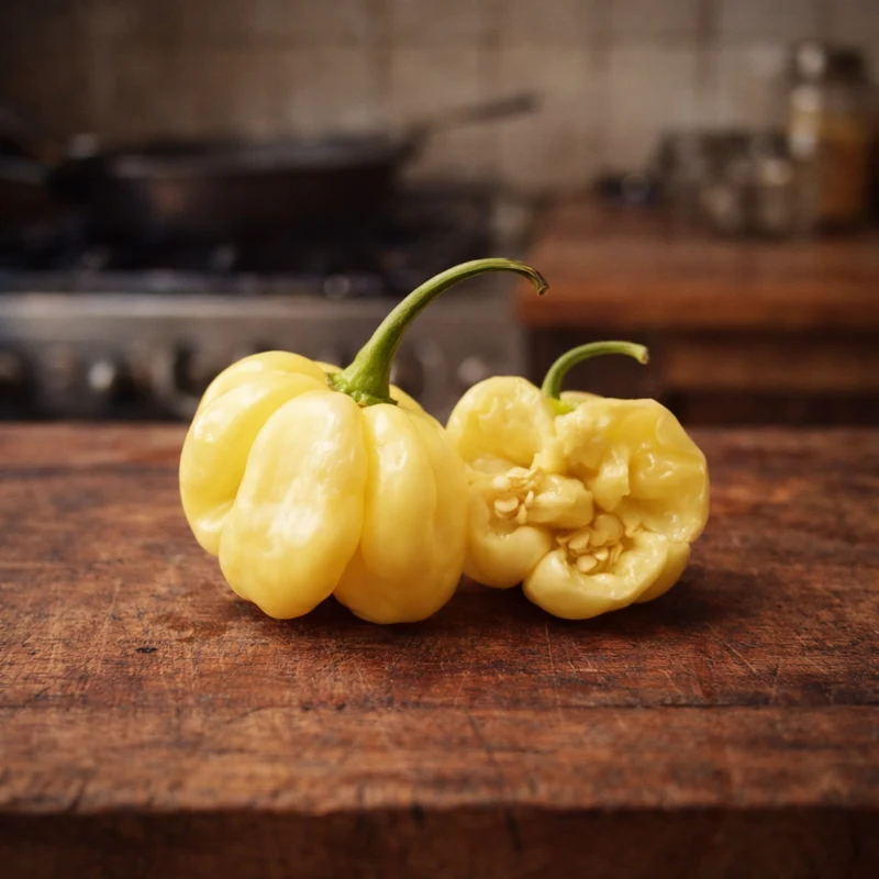 Piment fort ‘Scotch Bonnet Cream’ ( Capsicum chinense )