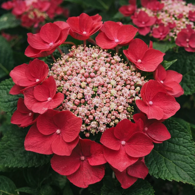 Hydrangée à grandes feuilles ‘Cherry Explosion’ ( Hydrangea macrophylla ‘Cherry Explosion’)
