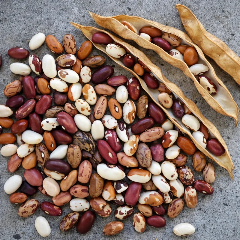 Mélange mosaïque de haricots nains secs ( Phaseolus vulgaris )