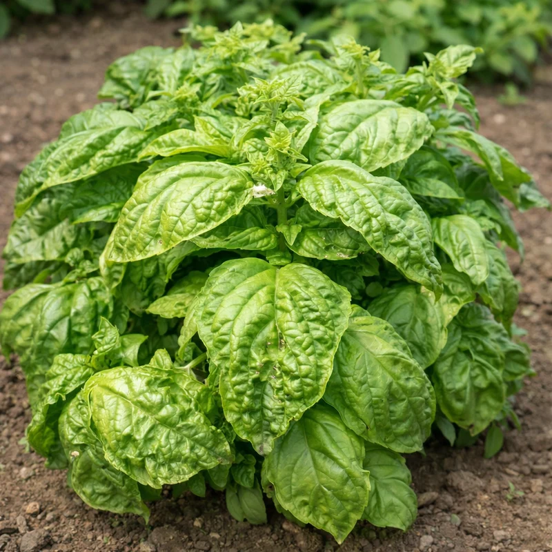 Basilic à grandes feuilles 'Foglia di Lattuga' (Ocimum basilicum)