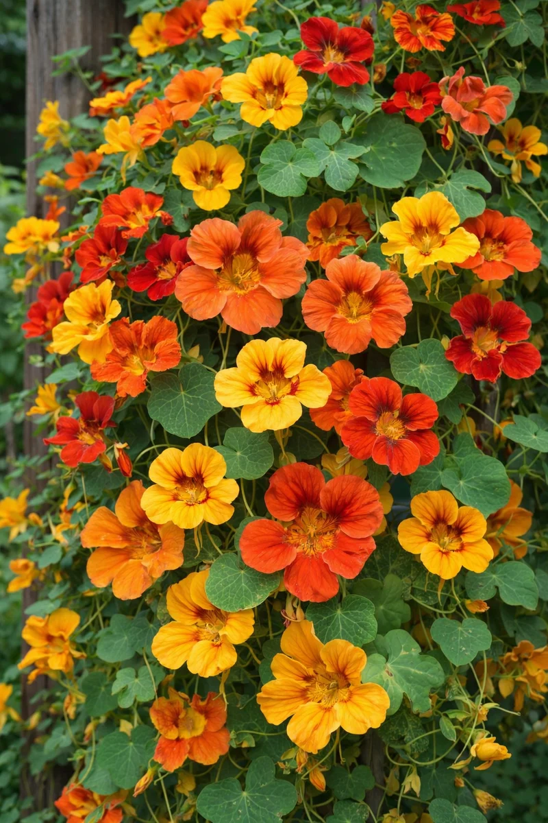 Mélange de capucines grimpantes (Tropaeolum majus)