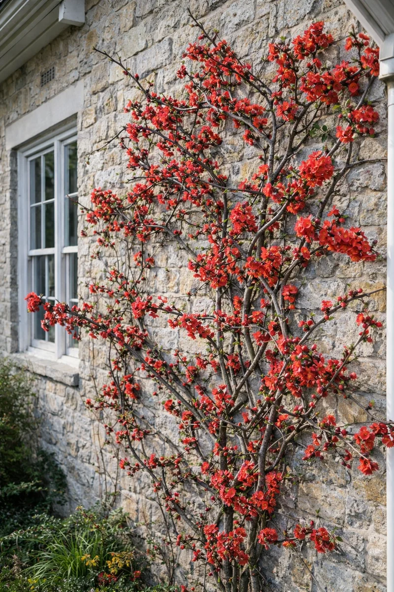 Cognassier du Japon ‘Crimson Gold’ ( Chaenomeles × superba ‘Crimson Gold’)