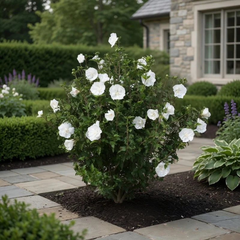 Hibiscus de Syrie ‘White Chiffon’ ( Hibiscus syriacus ‘White Chiffon’)