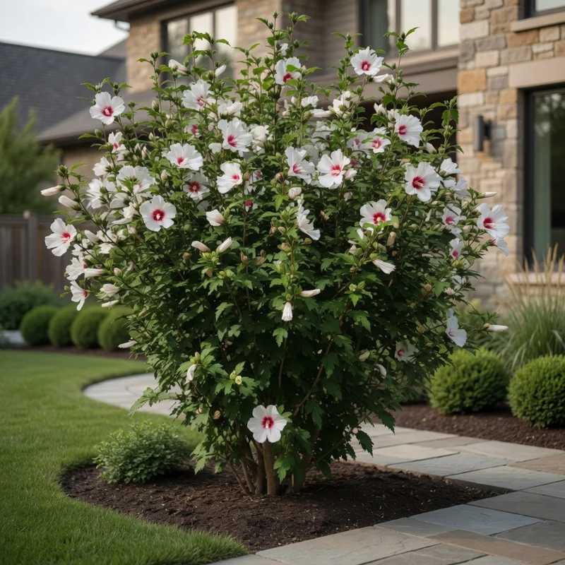 Hibiscus de Syrie ‘Red Heart’ ( Hibiscus syriacus ‘Red Heart’)