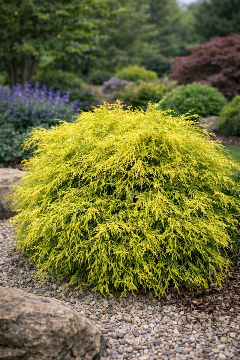 Faux cyprès ‘Filifera Sungold’ ( Chamaecyparis pisifera ‘Filifera Sungold’)