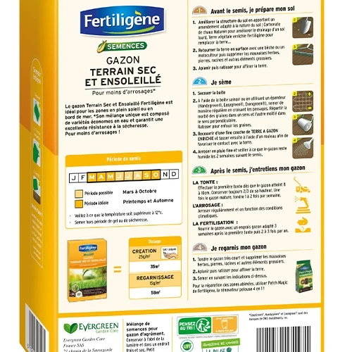 Gazon Terrain sec & ensoleillé pour moins d'arrosages - 875g - 25m² FERTILIGENE