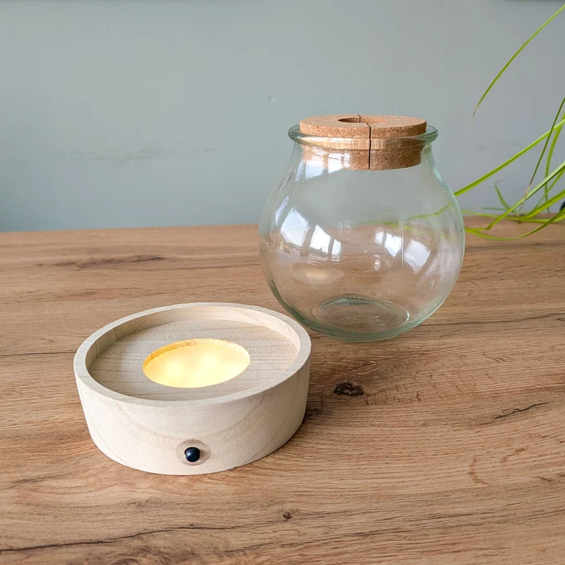 Vase et son support en bois lumineux