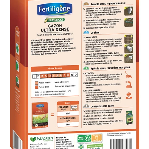 Gazon Ultra Dense pour moins de mauvaises herbes - 875g - 25m² FERTILIGENE