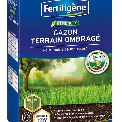Gazon Terrain Ombragé pour moins de mousses - 875g - 25m² FERTILIGENE