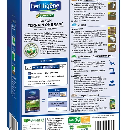 Gazon Terrain Ombragé pour moins de mousses - 875g - 25m² FERTILIGENE