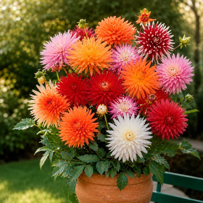 10 Dahlias cactus colorés en mélange