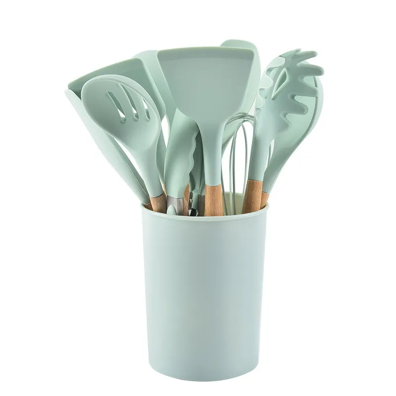Lot de 12 ustensiles en bois et silicone