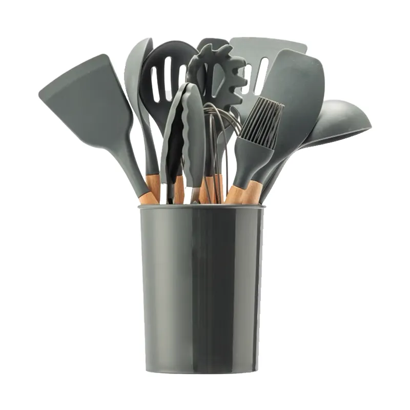 Lot de 12 ustensiles en bois et silicone