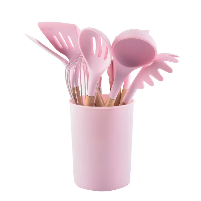 Lot de 12 ustensiles en bois et silicone